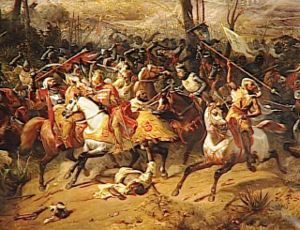 Schlacht von Arsuf (Ausschnitt). Historiengemälde von Eloi Firmin Féron (1802-1876)