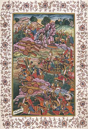 Darstellung der Ersten Schlacht bei Panipat; Miniatur; um 1598