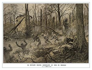 Die Schlacht im Wald von Belleau − Bildnis von Georges Scott; „American Marines in Belleau Wood (1918)“