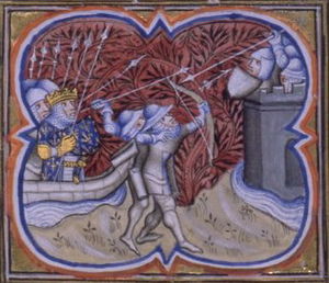 Die Belagerung von Tunis, dargestellt in den Grandes Chroniques de France, 14.Jahrhundert.