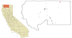 Siskiyou County California Incorporated and Unincorporated areas Dorris Highlighted.svg
