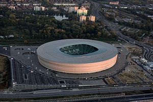 Luftbild des fertiggestellten Stadion Miejski Breslau im Oktober 2011