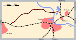 Strecke der Strategische Bahn Oschatz–Röderau