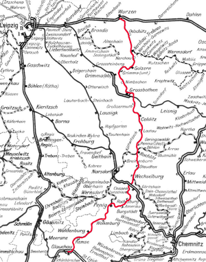 Strecke der Bahnstrecke Glauchau–Wurzen