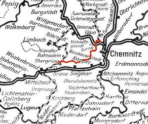 Strecke der Bahnstrecke Chemnitz–Obergrüna