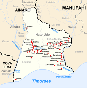 Der Suco Leolima bildet den Westen von Hato-Udo. Der Ort Leolima liegt im Zentrum des Sucos.