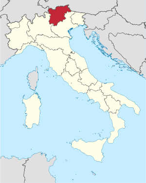 Karte Italiens, Trentino-Südtirol hervorgehoben