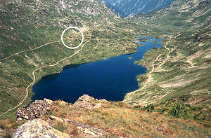 Lage der Ignaz-Mattis-Hütte am Nordufer des Unteren Giglachsees von der Znachspitze (2.225 m)
