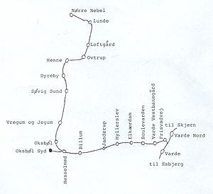 Strecke der Varde–Nørre Nebel Jernbane