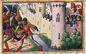 Die Belagerung von Compiègne 1430 (Buchmalerei aus dem Vigiles du roi Charles VII von Martial d'Auvergne, 15. Jahrhundert)