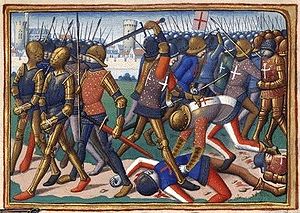 Die Schlacht von Cravant dargestellt als Buchmalerei aus dem Vigiles du roi Charles VII von Martial d'Auvergne (15. Jahrhundert)