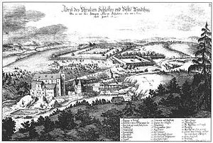 Das alte Schloss Windhaag um 1636, Kupferstich von Clemens Beuttler