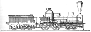 Zug mit zwei Lokomotiven der Klasse III im Bahnhof Ludwigsburg um 1860