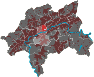 Lage des Quartiers Ostersbaum im Stadtbezirk Elberfeld