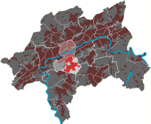 Lage des Quartiers Grifflenberg im Stadtbezirk Elberfeld