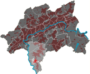Lage des Quartiers Berghausen im Stadtbezirk Cronenberg