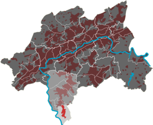 Lage des Quartiers Sudberg im Stadtbezirk Cronenberg