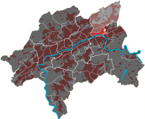 Lage des Quartiers Oberbarmen-Schwarzbach im Stadtbezirk Oberbarmen