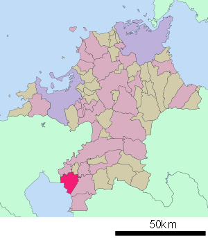 Lage Yanagawas in der Präfektur