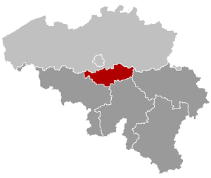Lage der Provinz Wallonisch-Brabant innerhalb Belgiens hervorgehoben