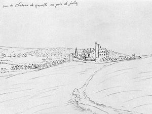 Burg Zievel auf einer Zeichnung Renier Roidkins aus der ersten Hälfte des 18. Jahrhunderts
