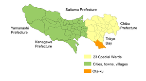 Lage Ōtas in der Präfektur