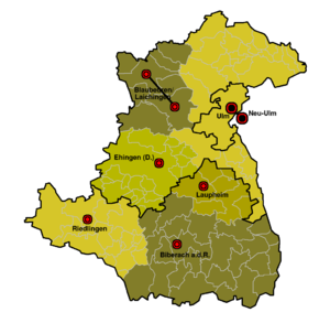 Karte der Mittelbereiche im baden-württembergischen Teil der Region Donau-Iller