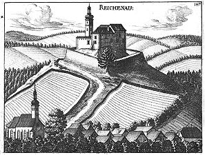 Burg Reichenau um 1674, Stich von G.M.Vischer
