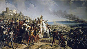 Die Schlacht von Montgisard. Historiengemälde von Larivière.