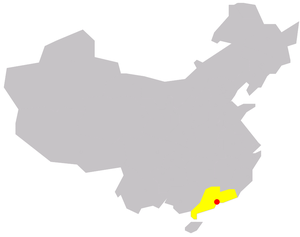 Lage von Shenzhen in China, gelb: Provinz Guangdong