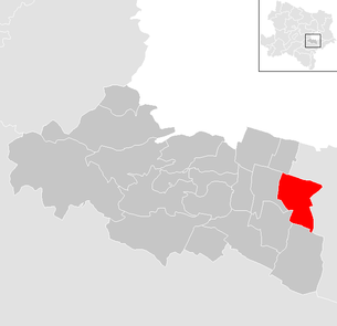 Lage der Gemeinde Achau im Bezirk Mödling (anklickbare Karte)