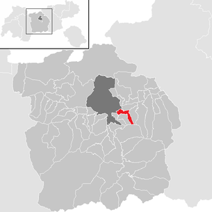 Lage der Gemeinde Aldrans im Bezirk Innsbruck Land (anklickbare Karte)
