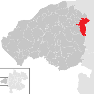 Lage der Gemeinde Aspach (Oberösterreich) im Bezirk Braunau am Inn (anklickbare Karte)