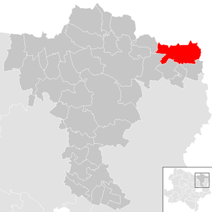 Lage der Gemeinde Bernhardsthal im Bezirk Mistelbach (anklickbare Karte)