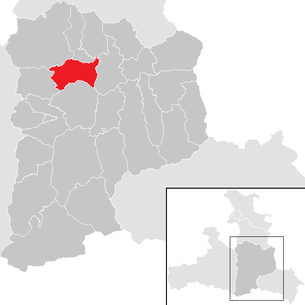 Lage der Gemeinde Bischofshofen im Bezirk St. Johann im Pongau (anklickbare Karte)