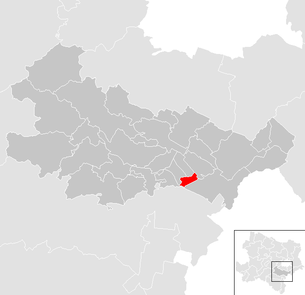 Lage der Gemeinde Blumau-Neurißhof im Bezirk Baden (anklickbare Karte)