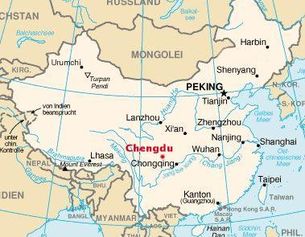Karte VR China, Position von Chengdu hervorgehoben