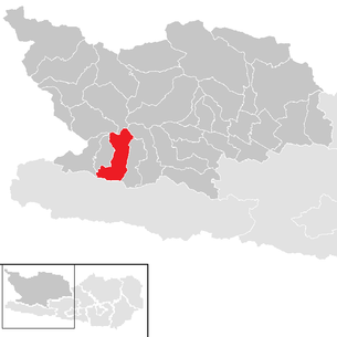 Lage der Gemeinde Dellach im Drautal im Bezirk Spittal an der Drau (anklickbare Karte)