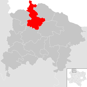 Lage der Gemeinde Dobersberg im Bezirk  Waidhofen an der Thaya (anklickbare Karte)