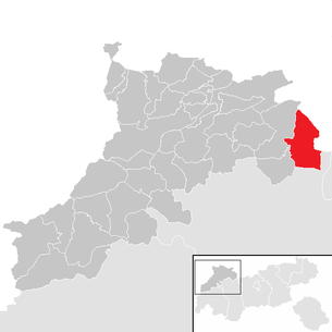 Lage der Gemeinde Ehrwald im Bezirk Reutte (anklickbare Karte)