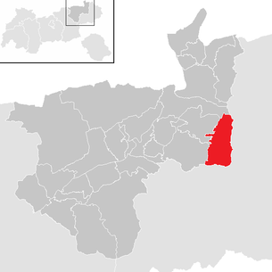 Lage der Gemeinde Ellmau im Bezirk Kufstein (anklickbare Karte)