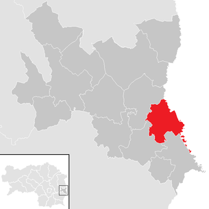 Lage der Gemeinde Fürstenfeld im Bezirk Fürstenfeld (anklickbare Karte)