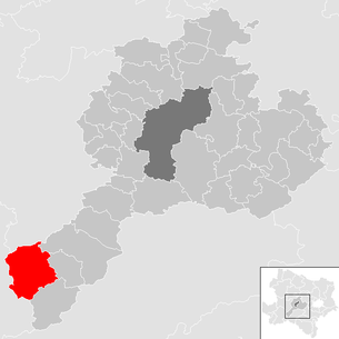 Lage der Gemeinde Frankenfels im Bezirk Sankt Pölten-Land (anklickbare Karte)