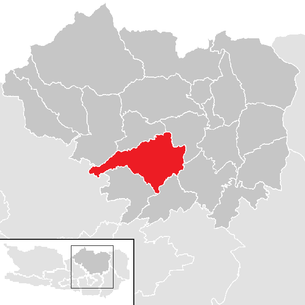Lage der Gemeinde Frauenstein (Kärnten) im Bezirk Sankt Veit an der Glan (anklickbare Karte)