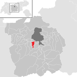 Lage der Gemeinde Götzens im Bezirk Innsbruck Land (anklickbare Karte)