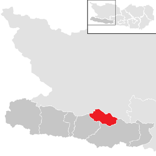 Lage der Gemeinde Gitschtal im Bezirk Hermagor (anklickbare Karte)