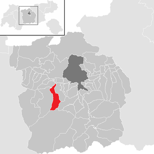 Lage der Gemeinde Grinzens im Bezirk Innsbruck Land (anklickbare Karte)