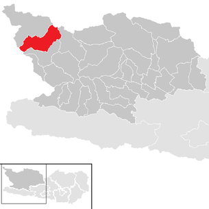 Lage der Gemeinde Großkirchheim im Bezirk Spittal an der Drau (anklickbare Karte)