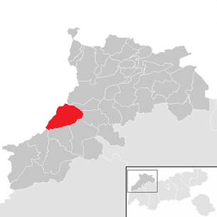 Lage der Gemeinde Hinterhornbach im Bezirk Reutte (anklickbare Karte)