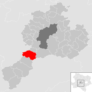 Lage der Gemeinde Hofstetten-Grünau im Bezirk Sankt Pölten-Land (anklickbare Karte)